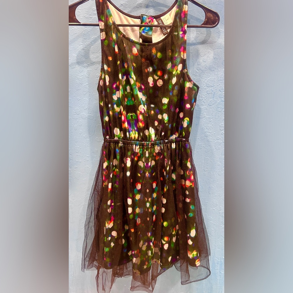 Multicolor Polka Dot Mini Dress with Sheer Overlay